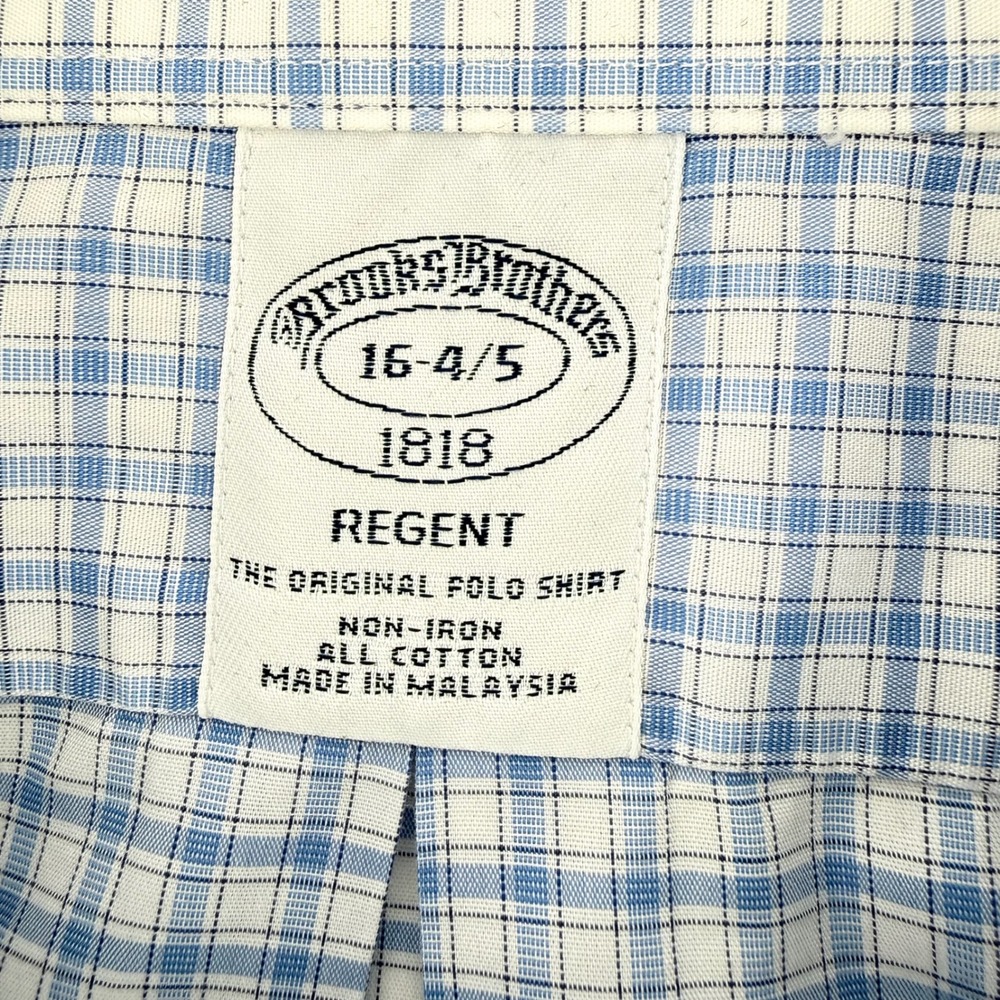 Brooks Brothers Button Down Mens 16 4/5 Blue Regent Non-Iron Check Lightweight - Picture 4 of 7